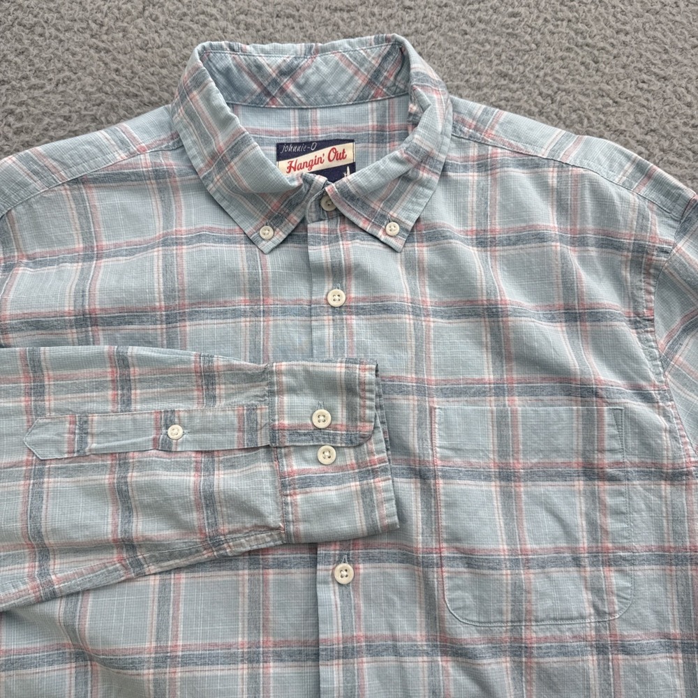 johnnie-O Button Down Shirt Mens Medium Blue Plaid Long Sleeve Lightweight